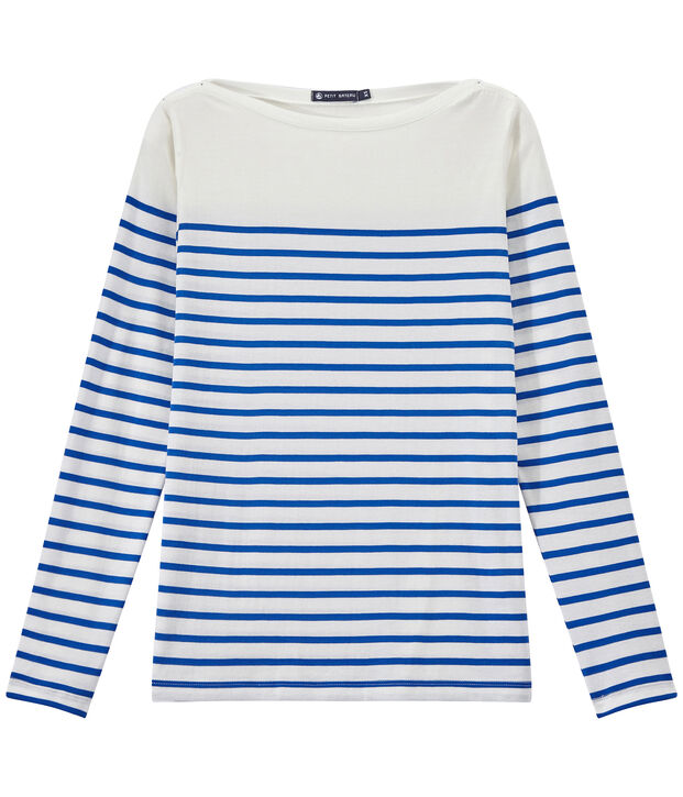 T-shirt donna a maniche lunghe a righe bianco/blu