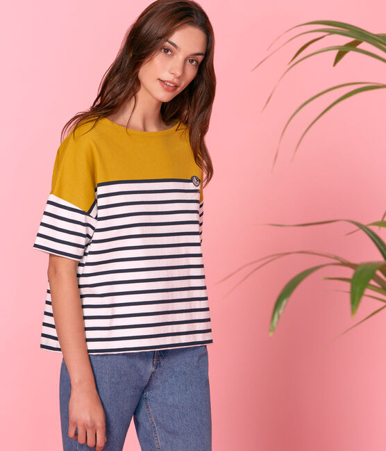 Marinière maniche corte donna giallo BAMBOO/bianco MARSHMALLOW/ SMOKING