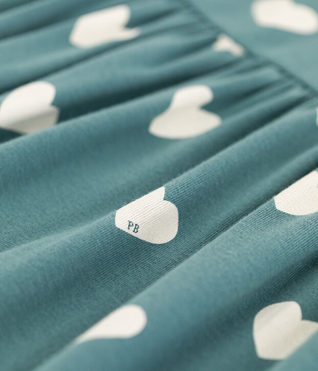 Abito a maniche corte in cotone bio bambina verde/ecru