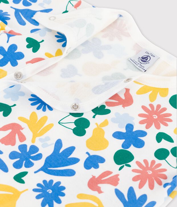 Tutina pigiama a fiori beb&egrave; in cotone bianco/multicolore
