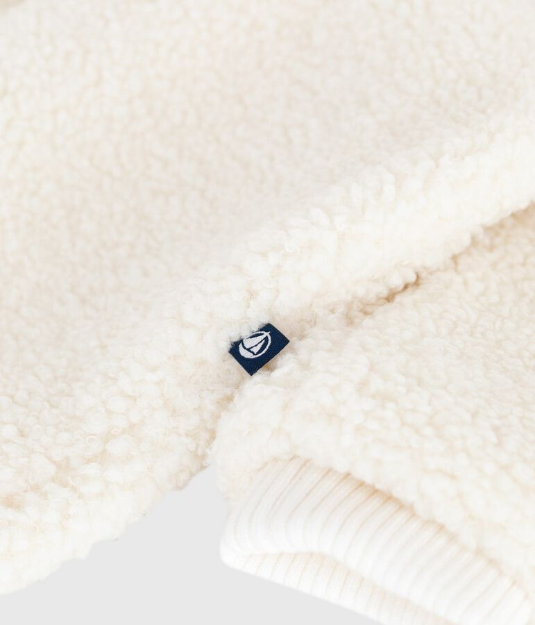 Tutina imbottita in sherpa con orecchie e fodera millerighe neonato ecru
