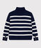 Maglione a collo alto in misto lana e cotone a righe donna blu SOIR/ MARSHMALLOW