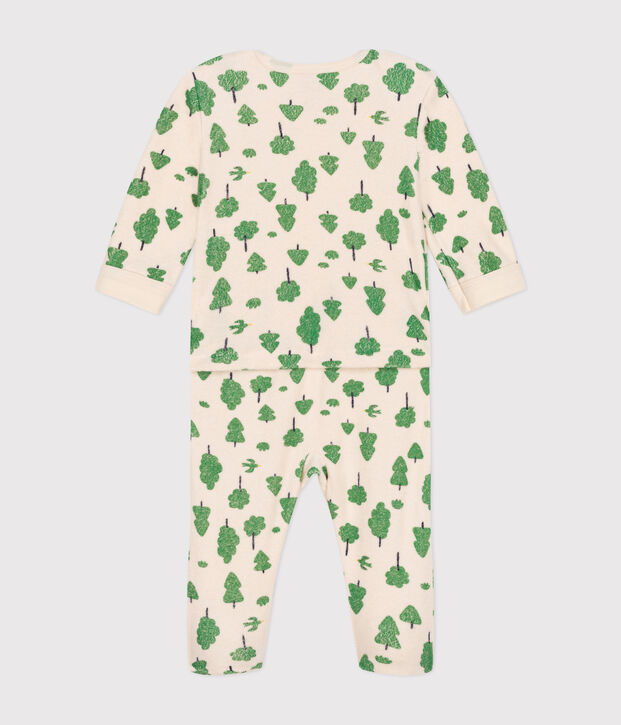 Pigiama in spugna bouclette spazzolata con alberi stampati neonato ecru/multicolore