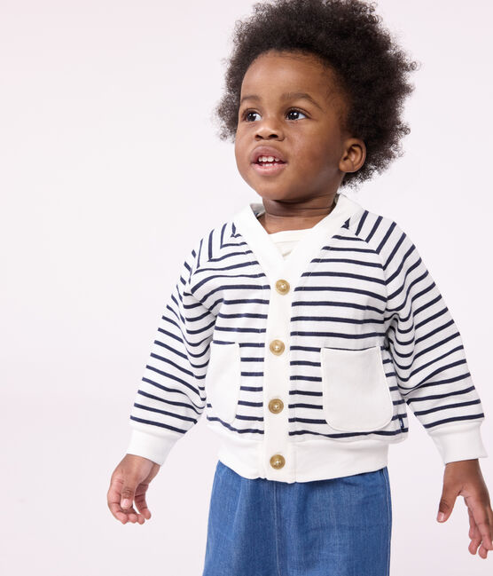 Cardigan in jersey spesso neonato bianco MARSHMALLOW/blu SMOKING