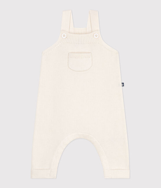 Salopette in maglia di misto lana e cotone tinta unita neonato bianco MARSHMALLOW