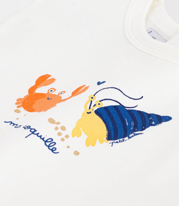 T-shirt a maniche corte in cotone con motivo gabbiano neonato bianco