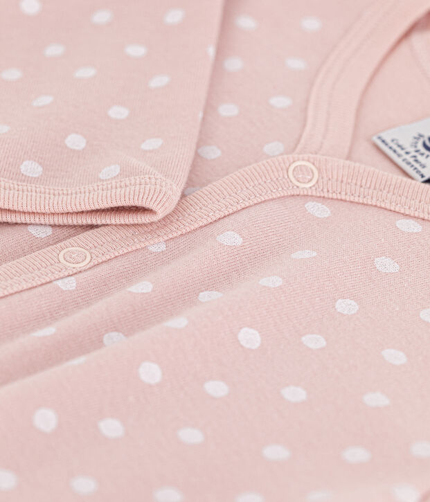 Tutina pigiama a pois in cotone rosa/bianco