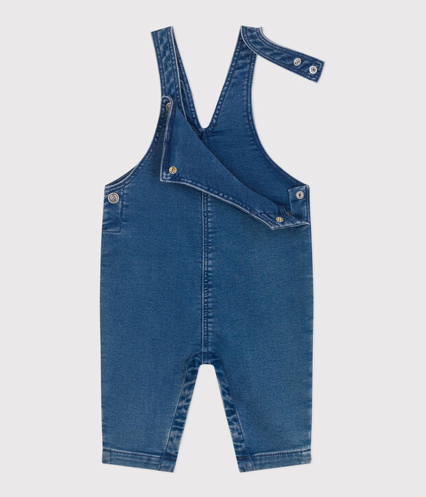 Salopette neonato in denim ed elastan a gamba lunga blu