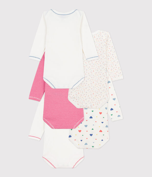 Set di body a maniche lunghe in cotone con stampa a cuori neonato multicolore