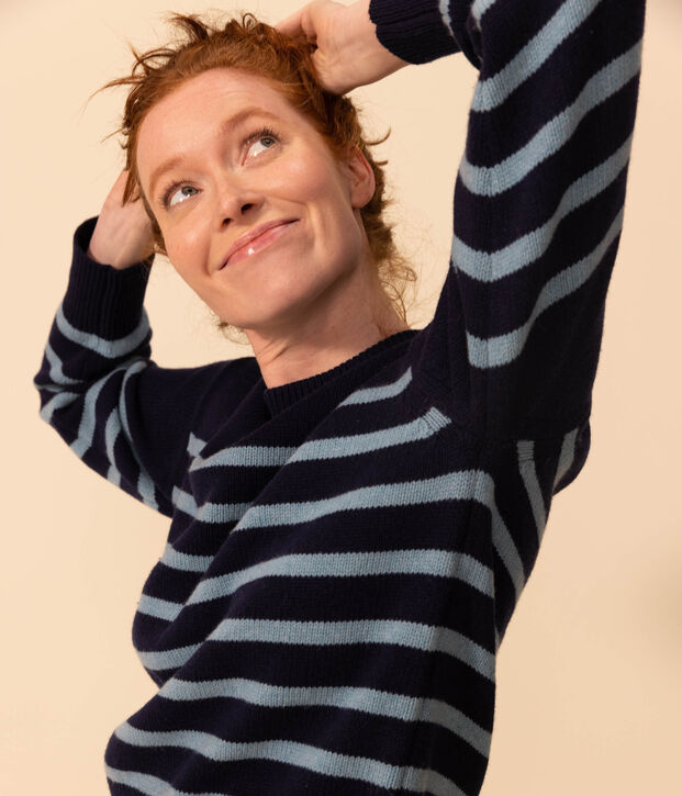 Maglione alla marinara in lana donna blu/blu