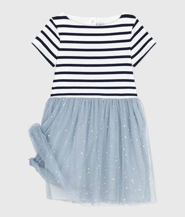 Abito a maniche corte in cotone a righe bambina blu/multicolore