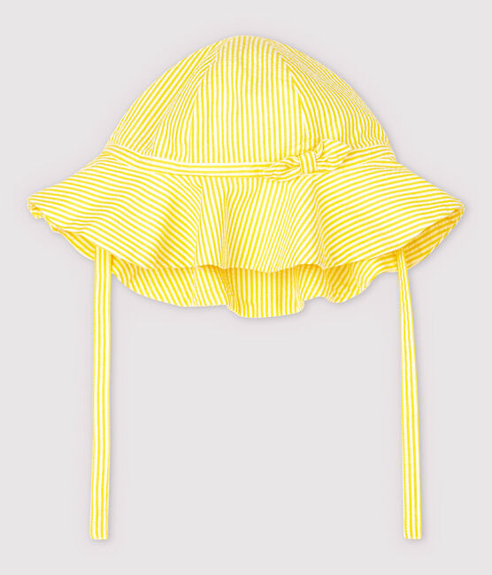 Cappellino in seersucker a righe bebè femmina giallo SHINE/bianco MARSHMALLOW