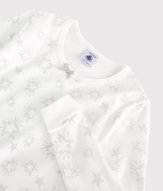 Pigiama snugfit bambina a stelle con paillette in cotone bianco MARSHMALLOW/bianco MULTICO