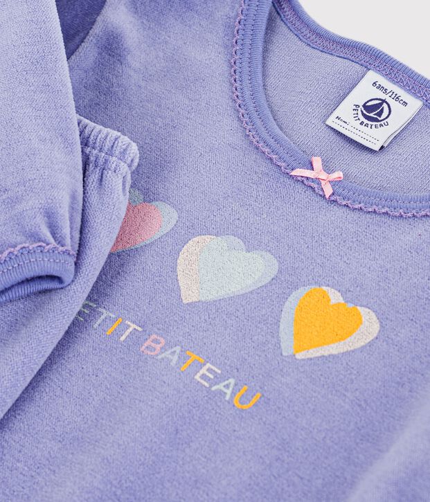 Pigiama in ciniglia tinta unita con motivo a cuori bambina viola