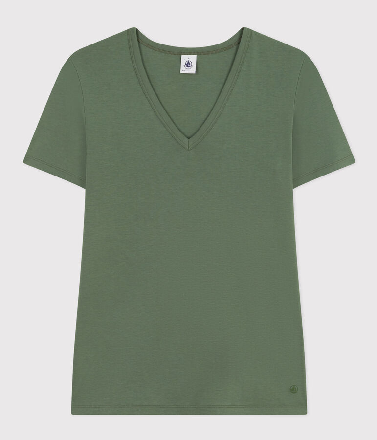 T-shirt L'Iconique scollo a V in cotone tinta unita donna verde