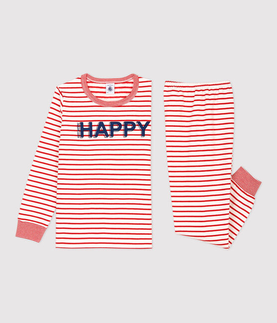 Pigiama bambina/bambino marinière rosso in molleton bianco MARSHMALLOW/rosso TERKUIT