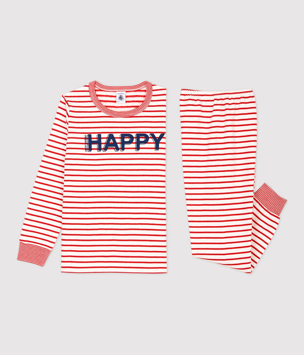Pigiama bambina/bambino marini&egrave;re rosso in molleton bianco/rosso