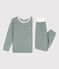 Pigiama millerighe bambina/bambino in spugna di cotone verde VALLEE/bianco MARSHMALLOW