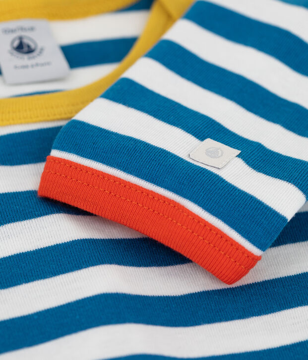 Tutina pigiama senza piedi a righe blu beb&egrave; in cotone blu/bianco