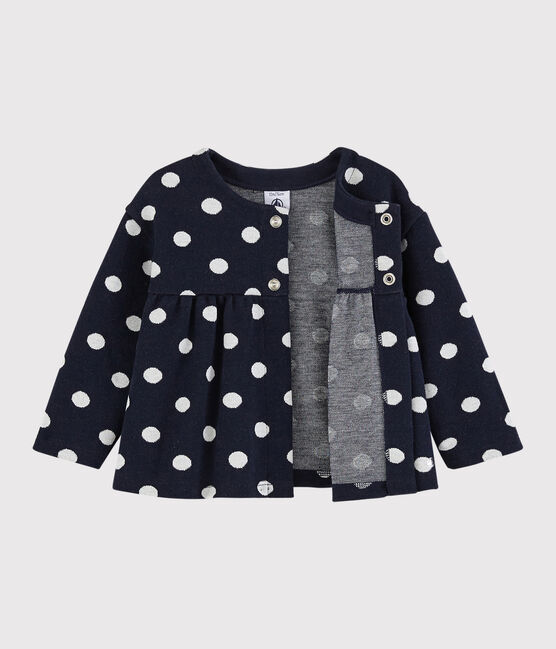 Cardigan bebè femmina a pois blu SMOKING/bianco MARSHMALLOW