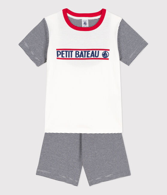 Pigiama corto bambino unisex in cotone Petit Bateau  blu SMOKING/bianco MARSHMALLOW