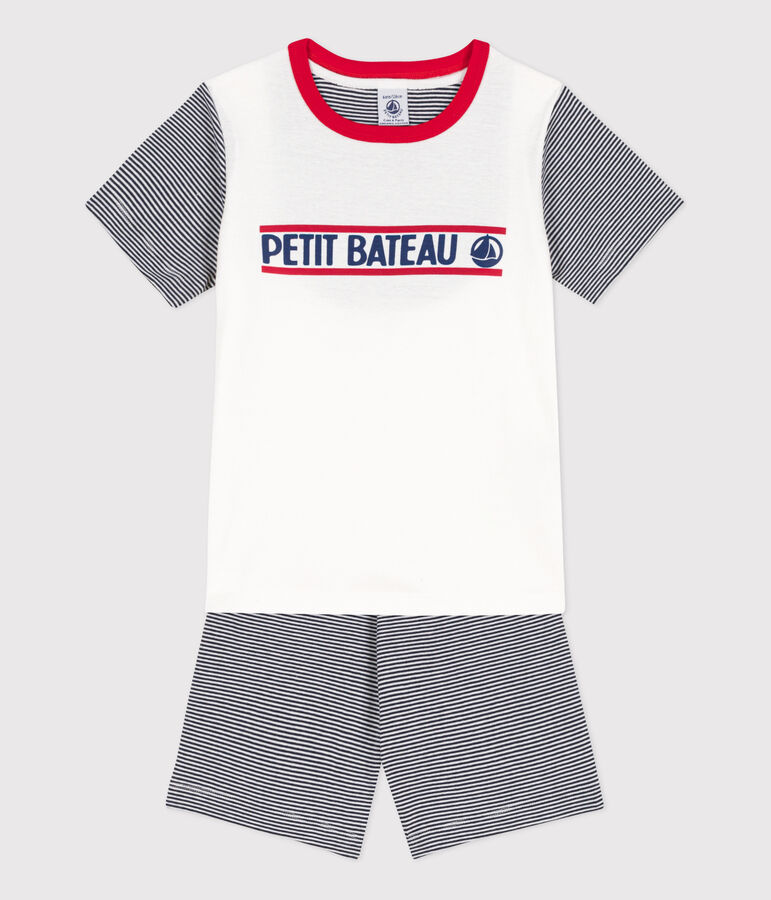 Pigiama corto bambino unisex in cotone Petit Bateau blu/bianco