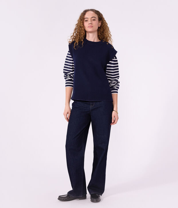 Marini&egrave;re a maniche lunghe in cotone donna blu/bianco