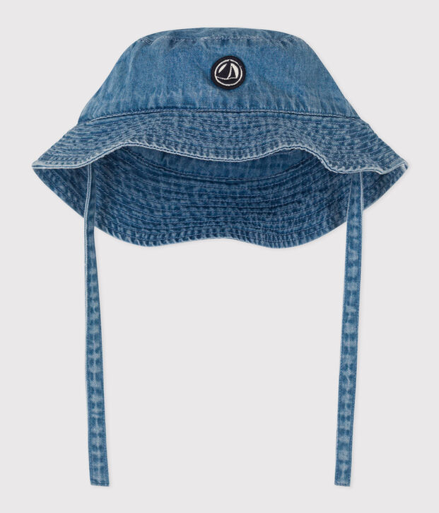 Cappellino alla pescatora in denim blu da annodare beb&egrave; blu