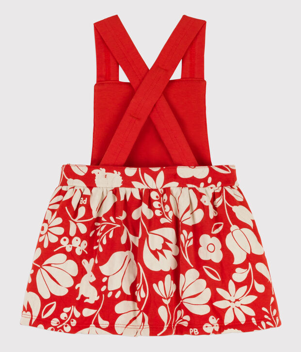 Abito beb&egrave; smanicato con stampa in tubique trapuntato arancione/ecru