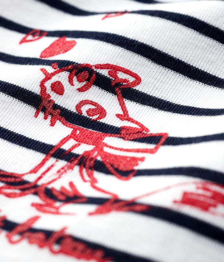 Blusa manica corta in cotone beb&egrave; femmina bianco MARSHMALLOW/blu SMOKING