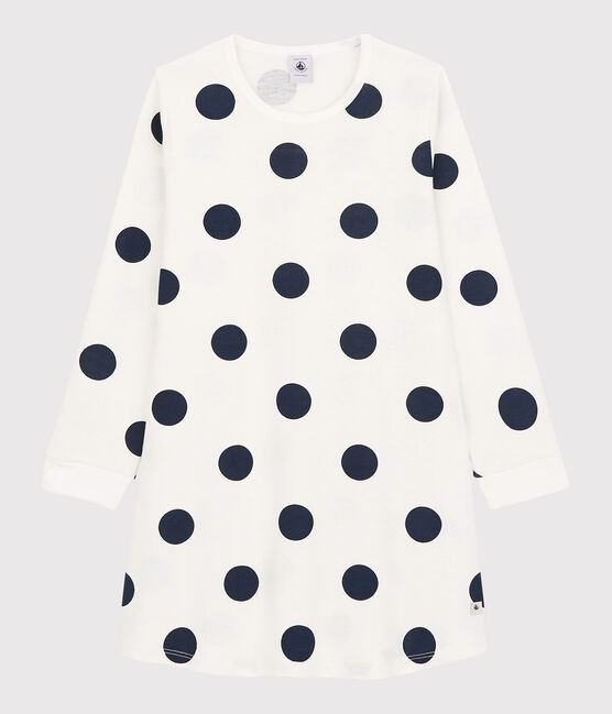 Camicia da notte bambina a pois in cotone biologico bianco MARSHMALLOW/blu MEDIEVAL