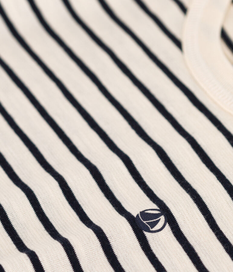 T-shirt rigata in jersey fiammato bambino ecru/blu