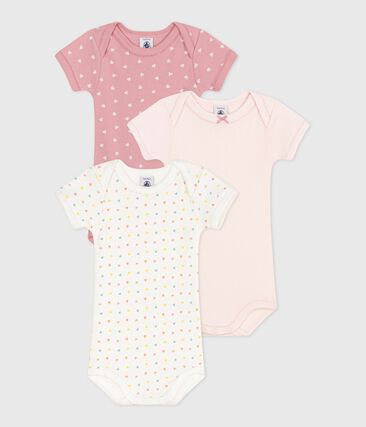 Set di 3 body a maniche corte in cotone a cuoricini neonato