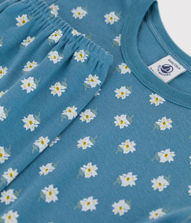 Pigiama fiore bambina a fiori in cotone blu/multicolore