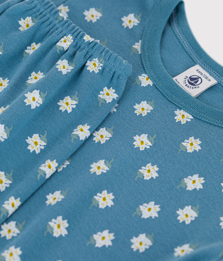 Pigiama fiore bambina a fiori in cotone blu/multicolore