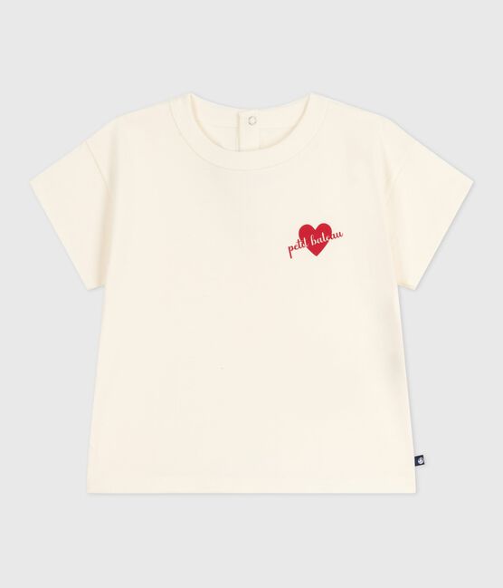 T-shirt a maniche lunghe in cotone con cuore stampato neonata ecru MILK