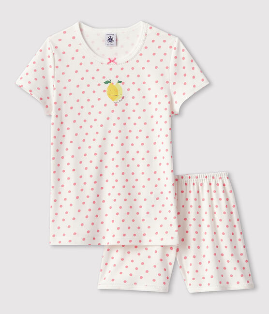 Pigiama corto a pois rosa bambina in cotone bianco MARSHMALLOW/rosa GRETEL