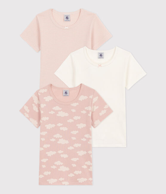 Confezione da 3 t-shirt bambina a maniche corte in cotone con nuvolette variante 1