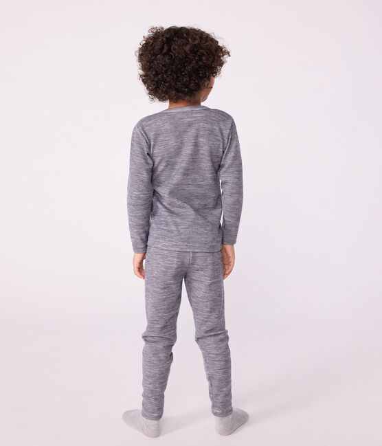 T-shirt a maniche lunghe in misto lana e cotone a righe bambino blu SOIR/ MARSHMALLOW