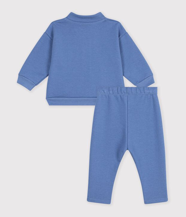 Set per neonato composto da felpa e pantaloni in cotone tinta unita blu