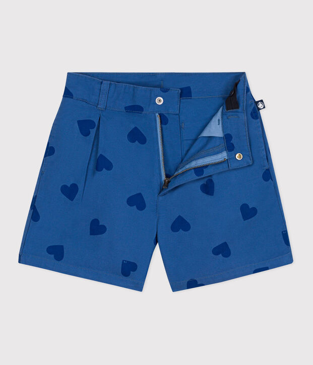 Shorts in cotone a cuori bambina blu/blu