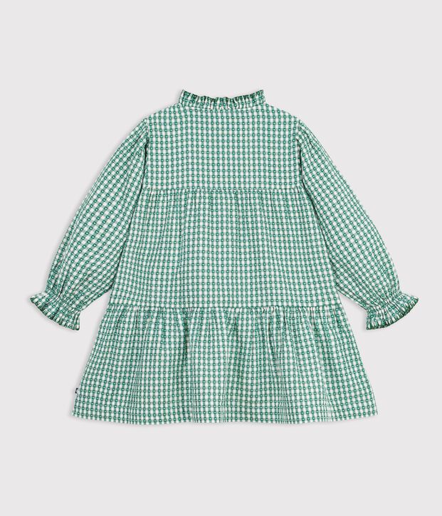 Abito a maniche lunghe in popeline a quadretti vichy bambina verde/bianco