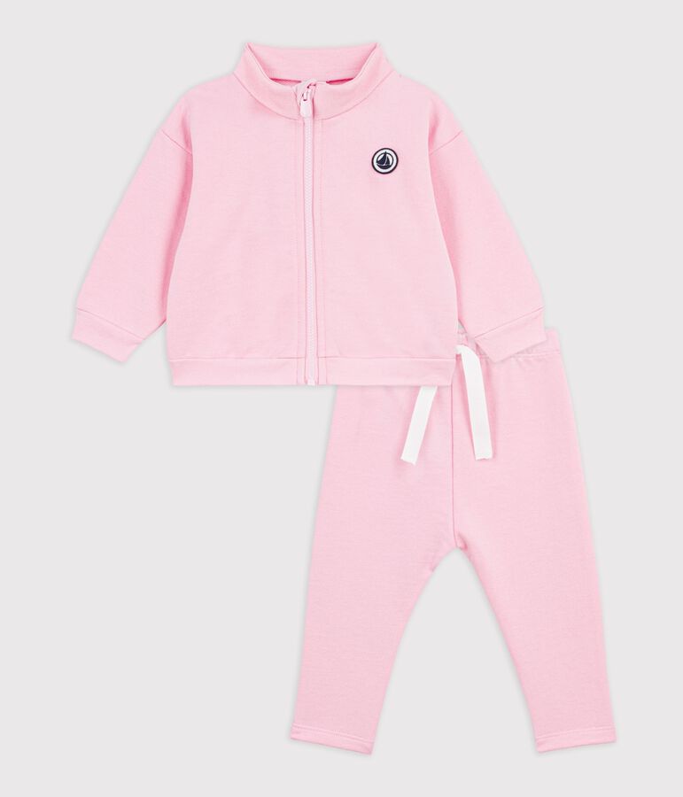 Set per neonato composto da felpa e pantaloni in cotone tinta unita rosa
