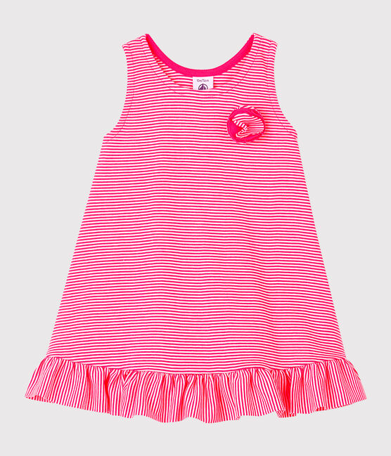Abito senza maniche bebè femmina in maglia rosa GEISHA/bianco MARSHMALLOW
