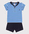 Completo neonato 2 pezzi in cotone con T-shirt con colletto alla marinara blu PORCELANA/ SMOKING