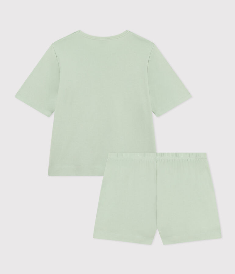 Pigiama short e t-shirt in cotone a tinta unita donna verde
