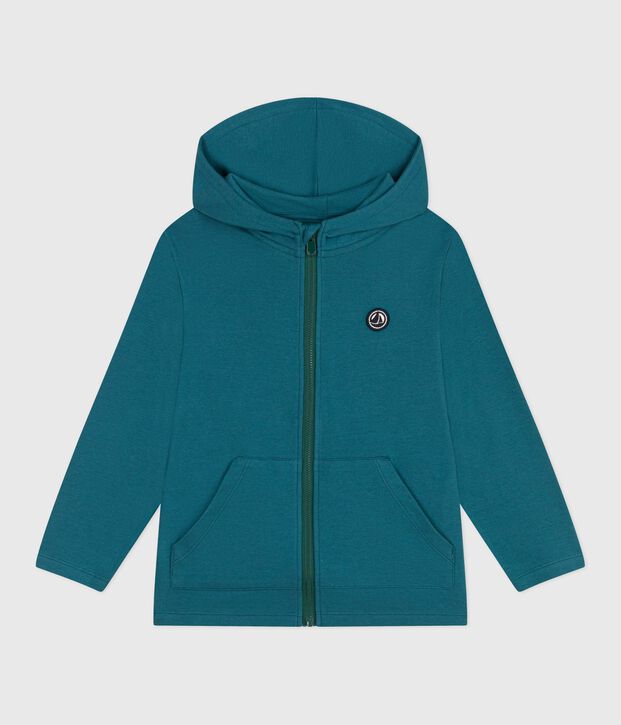 Felpa con cappuccio e cerniera in cotone tinta unita bambino verde