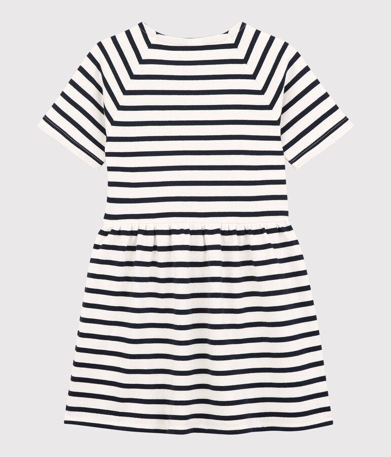 Abito bambina a maniche corte in cotone bianco MARSHMALLOW/blu SMOKING