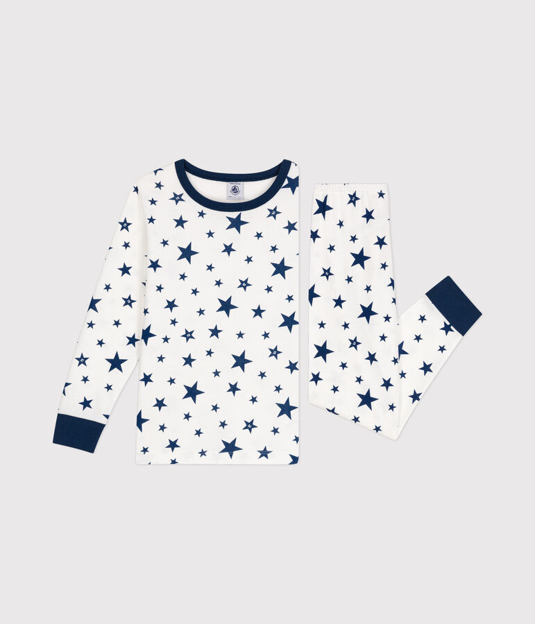 Pigiama in cotone con stelle stampate bambino bianco/blu