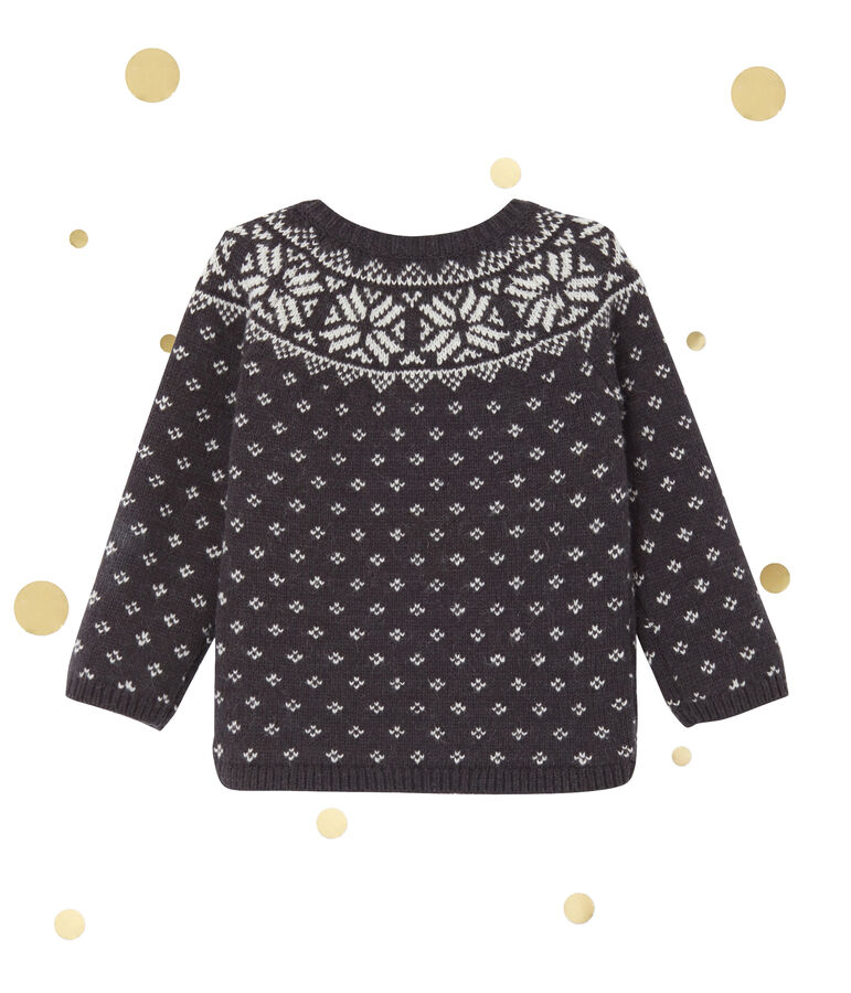 Cardigan jacquard per beb&eacute; in misto lana grigio/multicolore